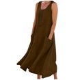 thumbnail image 3 of BiZtdJrK Robe Débardeur Bohème pour Femmes Été Sans Manches en Lin Robe de Plage Unie Col Ras du Cou Plissée Décontractée Robes d'Été avec Poches, Brun, P, 3 of 8