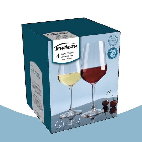 Trudeau Quartz Red or White Wine Glasses 16oz, Made in Europe, Dishwasher Safe