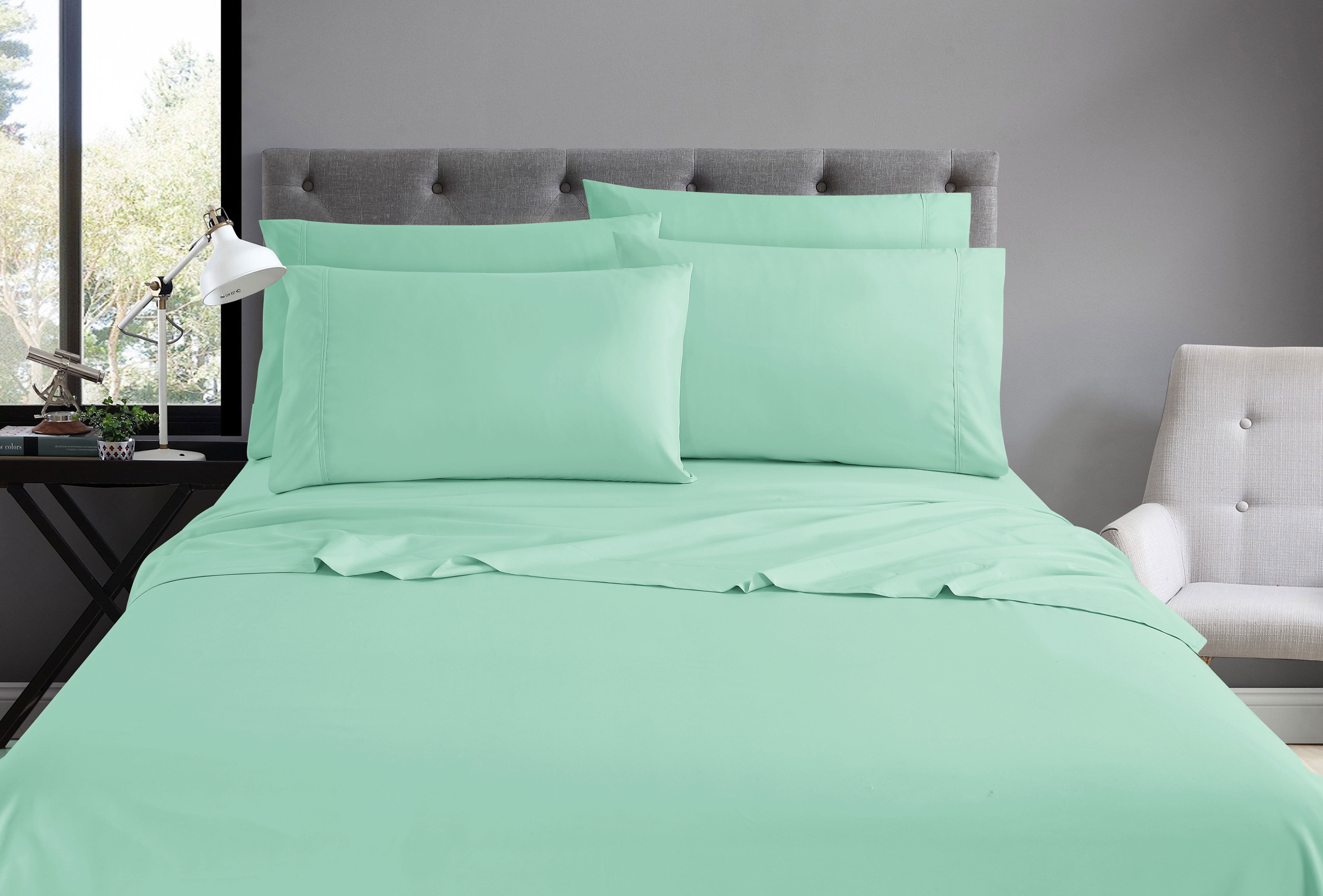 Ensemble de draps de luxe Swift Home 6 pièces avec taie d'oreiller additionnelle, King, Vert mousse