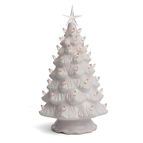 Milltown Merchants Sapin de Noël en Céramique - Sapin de Noël de Table avec Lumières - (Grand Sapin de Noël Blanc de 15,5 Pouces/lumières Blanches) - Sapin en Céramique Vintage Éclairé