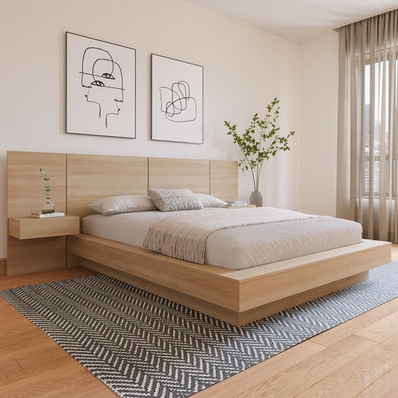 Nexera Napa Ensemble de chambre à coucher plateforme 4 pièces avec table de chevet flottante