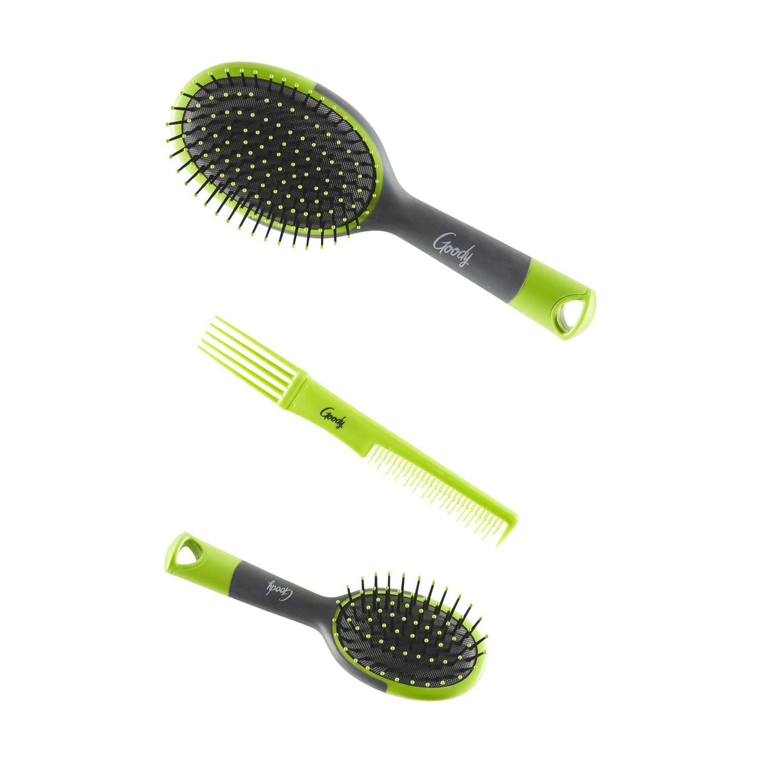 Goody Detangle It Oval Hair Brush & Comb Set, Green, 3 Piece