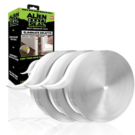 As Seen On TV Alien Draft Seal Clear 3 Roll x 16 Ft Self Adhesive Weather Stripping Tape Draft Stopper Easy Clean