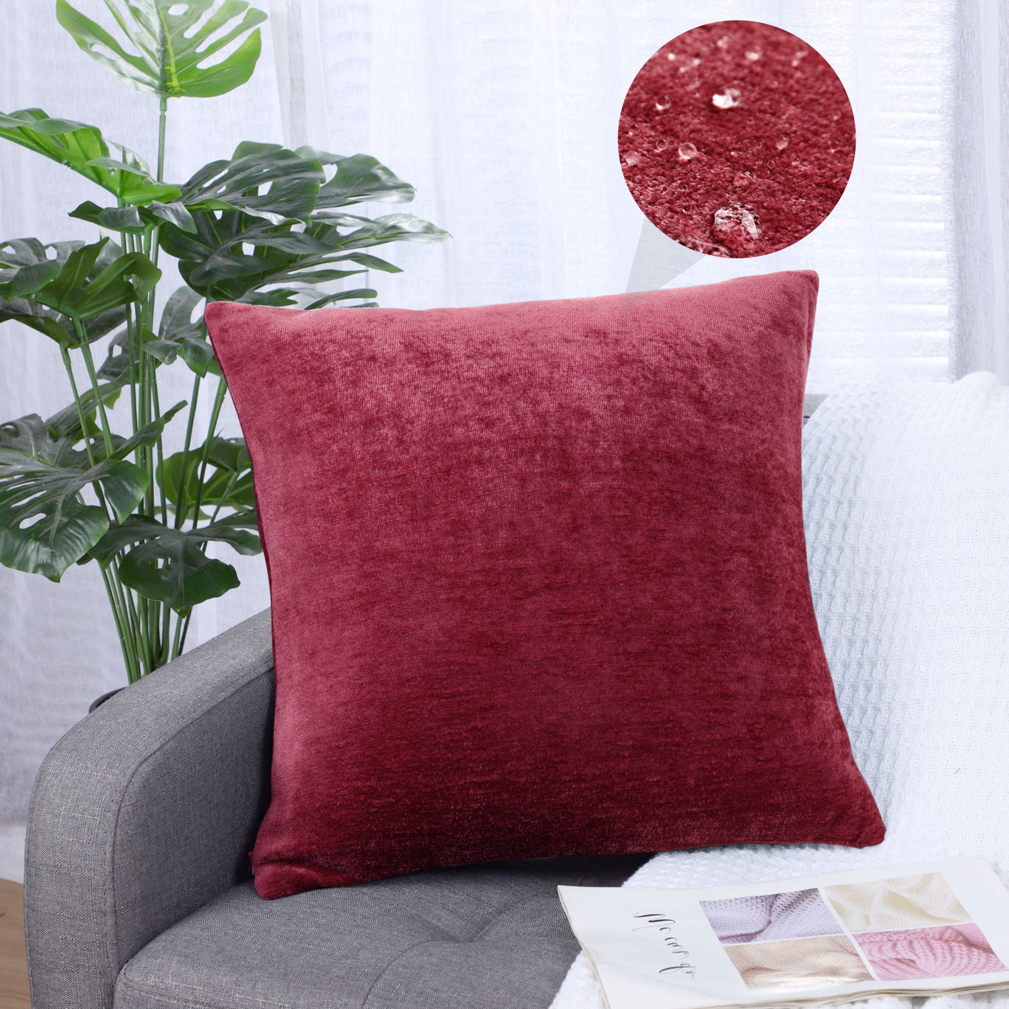 PiccoCasa Housses de Coussin Décoratives Douces Hydrofuges Bourgogne 18x18 Pouces
