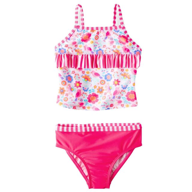 Maillot Tankini 2 Pcs Rose à Fleurs pour Tout-Petites Filles - 2T