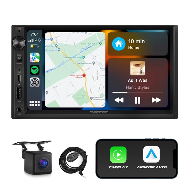 Eonon 7'' Double Din Car Stereo Wireless CarPlay & Wireless Android Auto Car Audio Receivers with AHD Backup Camera Built in DSP Bluetooth MirrorLink SWC FM/AM Fast Charge - X3
