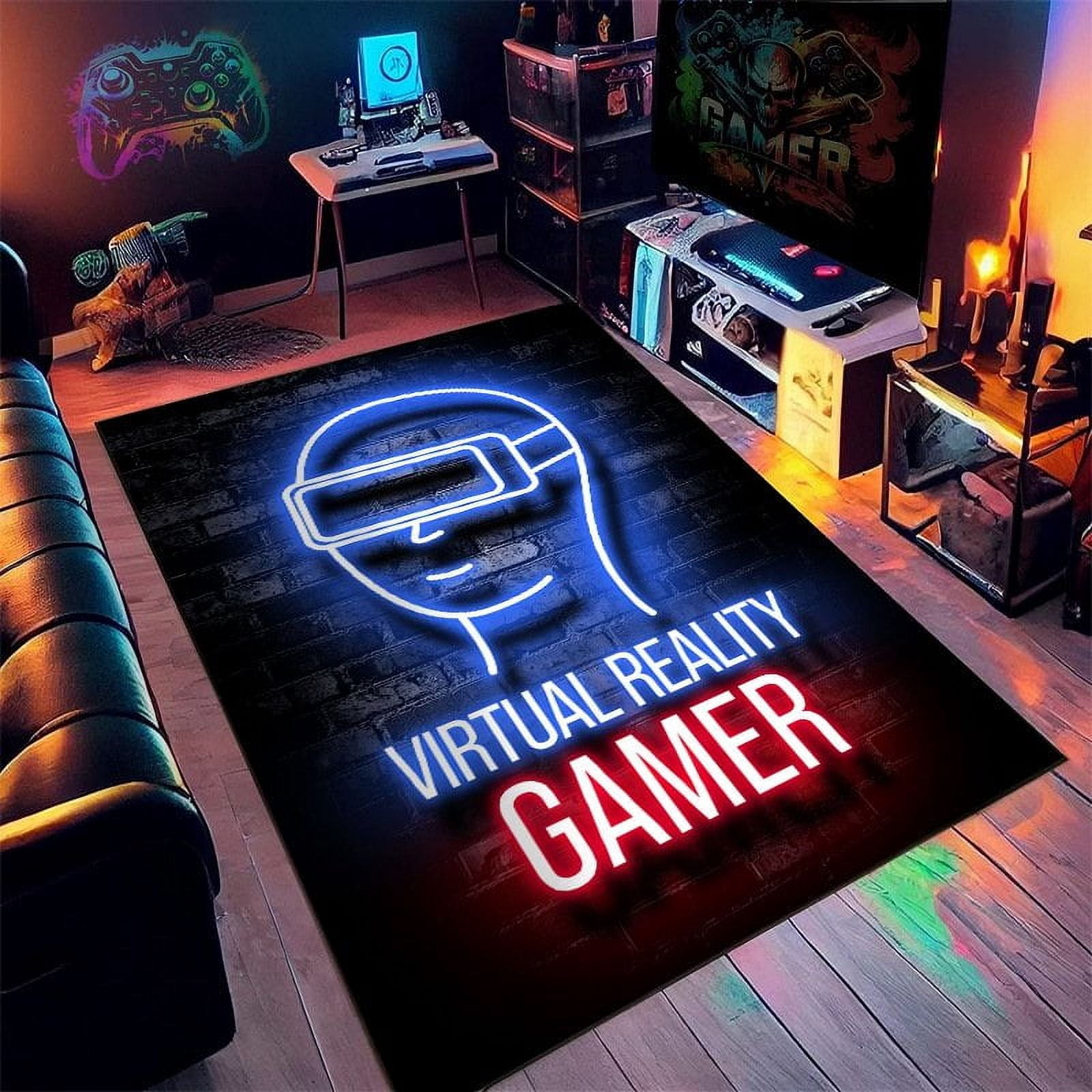 MesaSe Gamer Rug for Boys Room Non-Slip 3D Cool Printed Gaming Rug for Boys Room Game Room Living Room Sofa Floor
