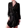 thumbnail image 1 of Timegard Robe de Nuit pour Femmes à Manches Longues, Col à Revers, Col en V, Chemises de Nuit Confortables, Taille Ceinturée, Pyjama Mini Décontracté, 1 of 8
