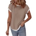 thumbnail image 1 of hotojiny Hauts pour Femmes Mode T-Shirt Texturé à Col Rond avec Poche T-Shirt d'Été à Blocs de Couleur à Manches Courtes Chemise Décontractée 2025 Vêtements, 1 of 5