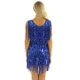 thumbnail image 4 of Moggemol Robe Courte à Paillettes Brillantes pour Femmes avec Franges en Similicuir, Col en V, Sans Manches, Tenue de Danse Samba, Bleu Royal, G, 4 of 6