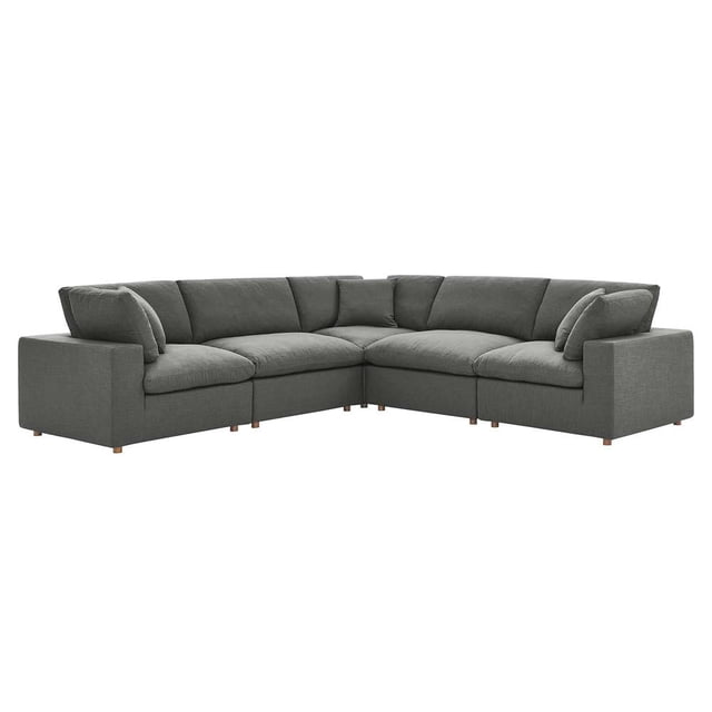 Modway Commix 5 Piece Down Filled Overstuffed Sectional Sofa in Gray