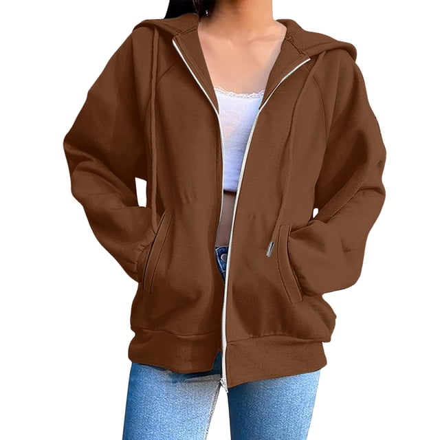Mgmyaa Chandail en Molleton pour Femmes Mode Couleur Unie à Capuche avec Poche Manches Raglan Veste à Fermeture Éclair