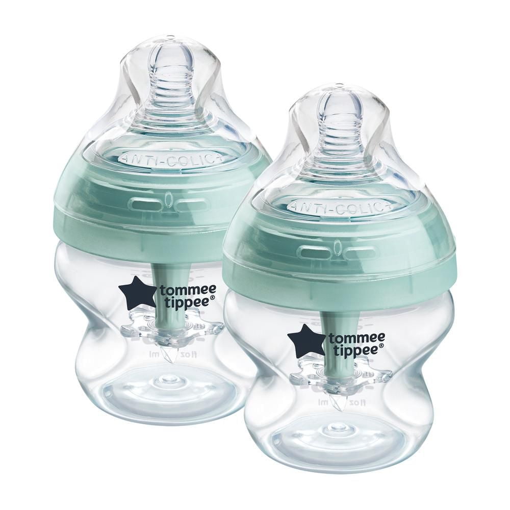 Tommee Tippee Baby Bottles, Advanced Anti-Colic Baby Bottle with Slow Flow Breast-Like Nipple, 2x5oz Bottles, 0m+, Self-Sterilizing