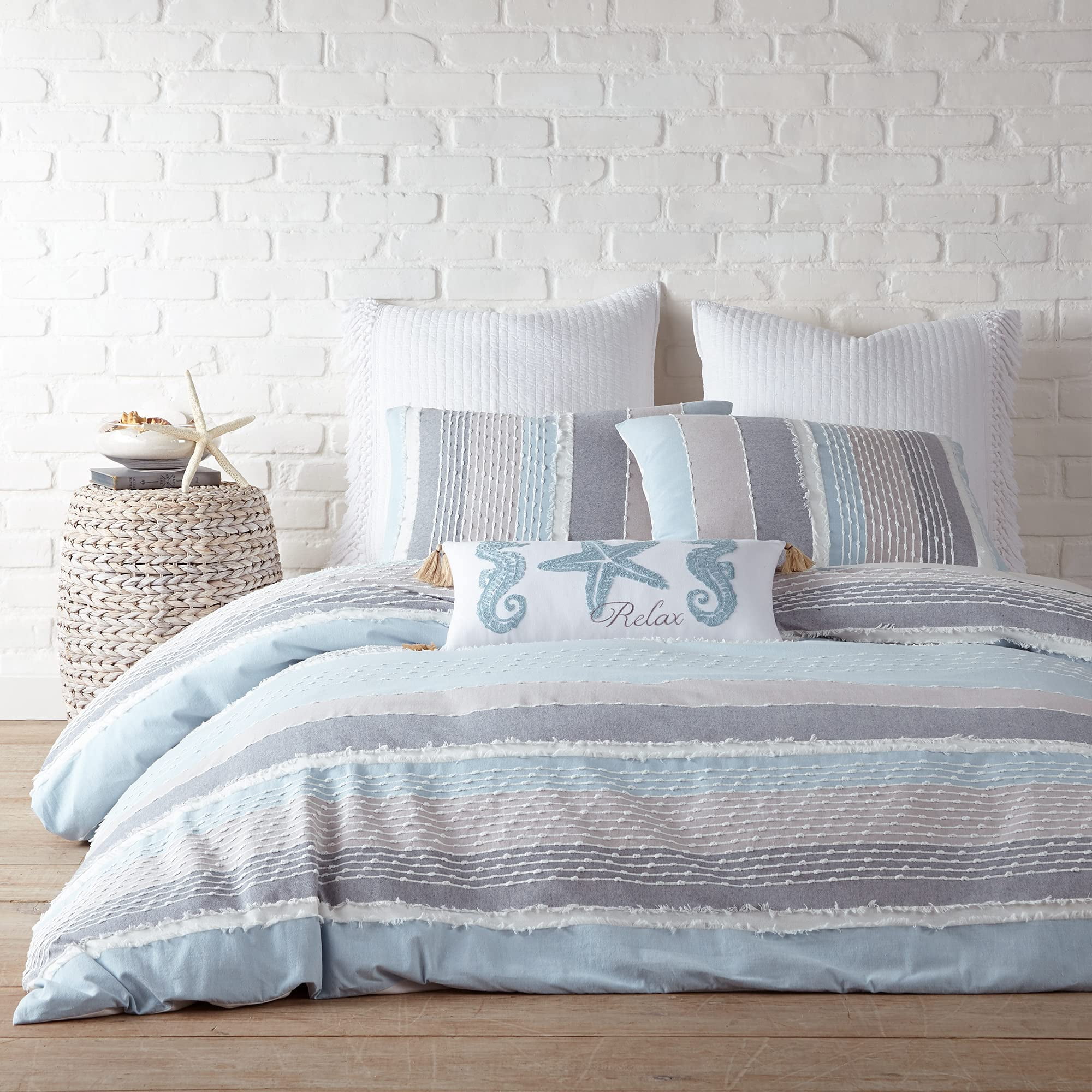 Levtex Home - Santander Comforter Set - Full/Queen Comforter + Two Standard Pillow Cases - Grey Chambray Blue White - Jacquard - Comforter (90 x 94in.) and Pillow Case (26 x 20in.) - Cotton