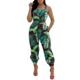 thumbnail image 1 of Femmes Quotidien Été Casual Combinaison Sans Manches Taille Micro Élastique Bande Croix Attaché Détail Dos Nu Slim Fit Large Jambe Rompers, 1 of 8