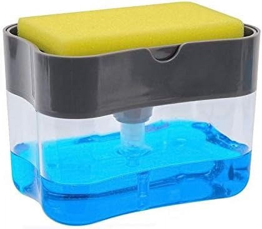 Dish Soap Dispenser Detergent Squeezer for Kitchen Sink Dish Washing, Manual Press Liquid Pump & Sponge Holder 2 in1