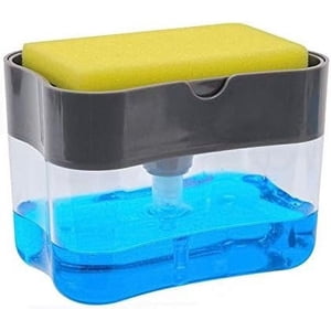 Dish Soap Dispenser Detergent Squeezer for Kitchen Sink Dish Washing, Manual Press Liquid Pump & Sponge Holder 2 in1