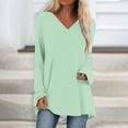 thumbnail image 2 of KIHOUT Spring Winter Womens Tops Solid Color T-shirt Long Sleeves Blouse V-Neck Casual Mid-Length Blouse Tops, 2 of 5