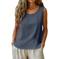 thumbnail image 1 of YAZHPA Hauts en Lin pour Femmes, Débardeurs en Coton et Lin pour Femmes Décontractés Sans Manches Chemises d'Été Col Ras du Cou Camisole, Bleu Marine TG, 1 of 5