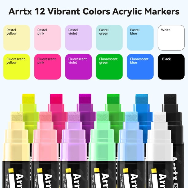Arrtx Acrylic Paint Large Markers, 10mm Felt Tip Jumbo Markers, 12