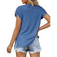 thumbnail image 3 of facefd Summer Pleated Short Sleeve Solid Color Splicing V Neck T-Shirt Casual Basic Tops Female Shirts Daily Tees for Blue L, 3 of 7