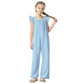 thumbnail image 1 of Diufon Combinaison Fille Manches à Volants Smockée Col Rond Pantalon Été Mignon avec Poches, 1 of 8