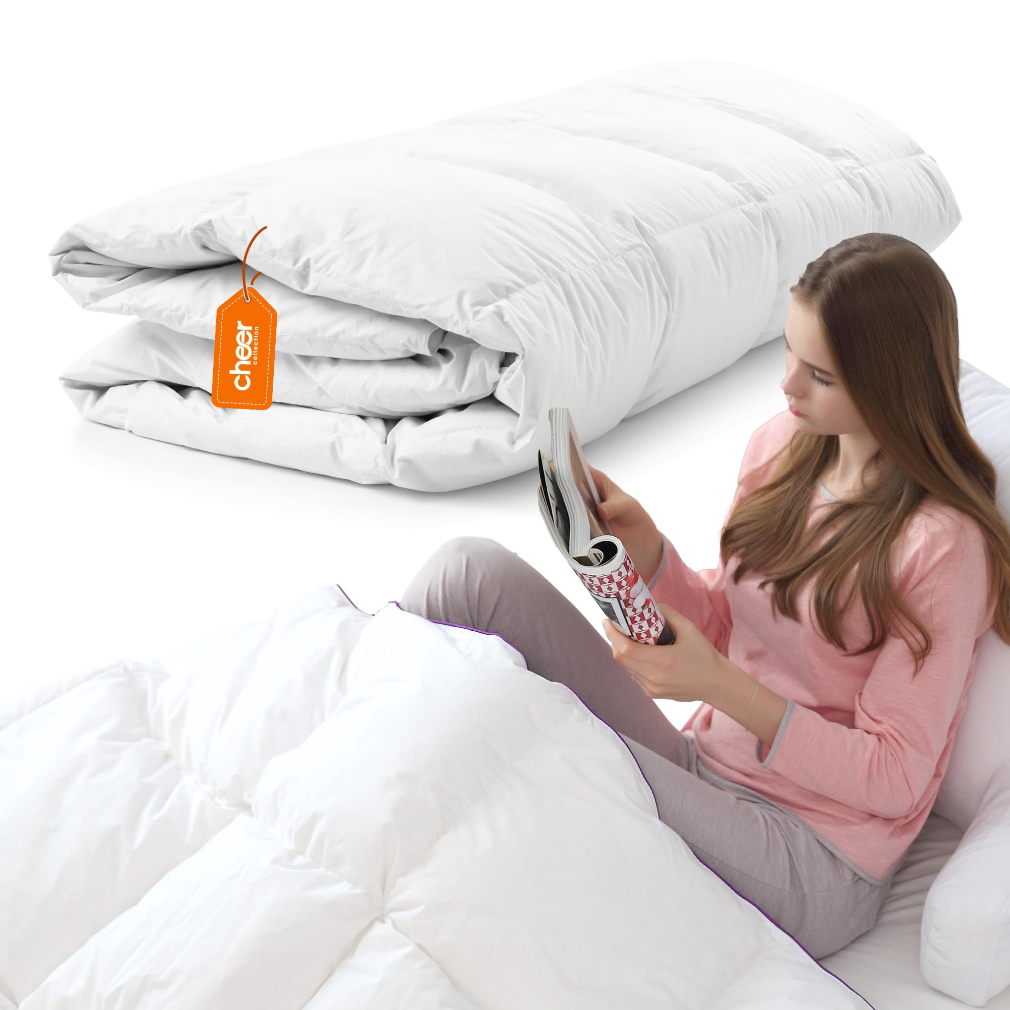 Cheer Collection Down Alternative Comforter - Ultra-Soft & Cozy Twin Size Duvet Insert, Lightweight Down Comforter for All-Season Warmth, Plush Bedding Twin Comforter, White