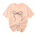 thumbnail image 2 of Été jusqu'à 65 % de Rabais Iumwxz T-Shirts Basiques Décontractés Plissés Amples pour Femmes Hauts d'Été Mignons pour Femmes Blouse à Imprimé Nœud Col Rond Manches Courtes pour Femmes Confortable pour Aller à l'École, 2 of 4
