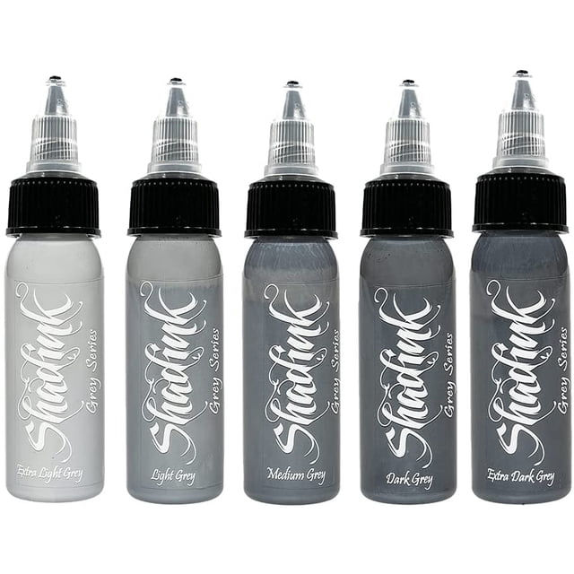 Shadink Grey Series Tattoo Ink Set Professional Gray Tattooing Inks for Portrait, Black & Gray Style