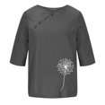 thumbnail image 4 of Pompotops Femmes Manches 1/2 Décontracté Col Rond Imprimé Ample Tunique à Boutons Chemise Blouse Hauts Liquidation, 4 of 5