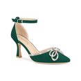 thumbnail image 1 of BLISSFUL STEP Women's Rhinestones Bow Ankle Strap Stiletto Heel Pumps Green (Size 6), 1 of 7
