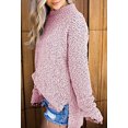 thumbnail image 2 of Womens Fuzzy Knitted Sweater Sherpa Fleece Side Slit Full Sleeve Jumper Outwears, 2 of 3