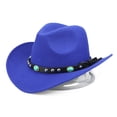 thumbnail image 3 of Jazz Cap Wide Brim Cowboy Style Rivet Roll Up Solid Color Fedora Hat Dress Up Accessory Hat, 3 of 7