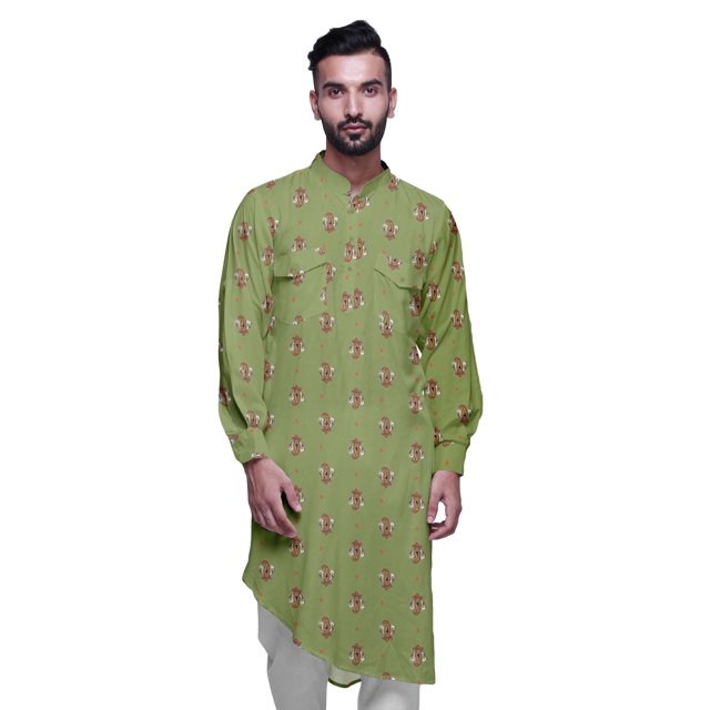 Atasi Kurta Décontractée Imprimée à Col Mandarin Chemise Ethnique Longue Kurta Asymétrique