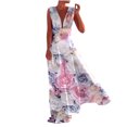 thumbnail image 2 of SMihono Robe Maxi Bohème d'Été pour Femmes Grande Taille Mode Décontractée d'Été Sans Manches à Col en V Robe Imprimée à Fermeture Éclair Robe pour Femmes Longues Robes Robe de Plage Évasée, 2 of 5