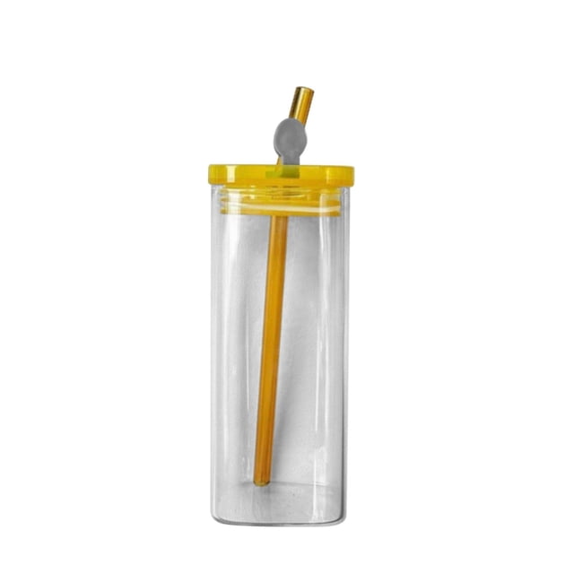 VogueV Lidded Glass Tumbler with Straw - Heat-Resistant Reusable Drinkware E