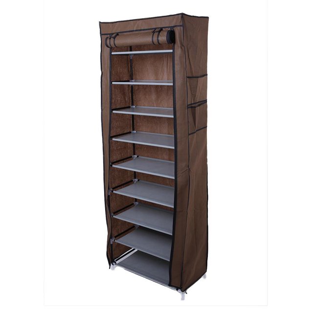 SalonMore 10 Tiers Shoe Rack with Dustproof Cover Closet Shoe Storage Cabinet Organizer,Brown