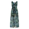 thumbnail image 4 of CEHVOM Women's Fashion Bohemian V-Neck Loose Sleeveless Print Ankle-Length Dress, 4 of 8