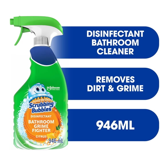 Scrubbing Bubbles Désinfectant Chasseur de saleté de salle de bain, Détruit les germes dans les baignoires, sur les murs de douche et bien plus, parfum Agrumes, 946 mL