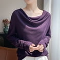 thumbnail image 1 of Roncen Haut à Manches Longues à Col Bénitier pour Femme, Blouse de Base Unie Drapée, Essentiel Extensible pour Superposition, 1 of 5