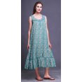 thumbnail image 2 of Bimba Bleu Turquoise Aquarelle Fleur et Feuilles Mi-Mollet Vêtement de Nuit Femme Coton Imprimé Sans Manches Robe de Nuit Maxi XXX-Large, 2 of 6