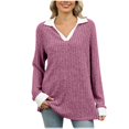 thumbnail image 1 of Yuyuzo Long Sleeve Tops for Women Ribbed Knit V Neck Collared Loose Fitted Casual Lightweight Fall Tees, 1 of 7