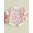 thumbnail image 2 of xiaxaixu Baby Girls Boys Rompers Flower Rabbit Print Crew Neck Short Sleeve Bodysuits Casual Easter Clothes, 2 of 8