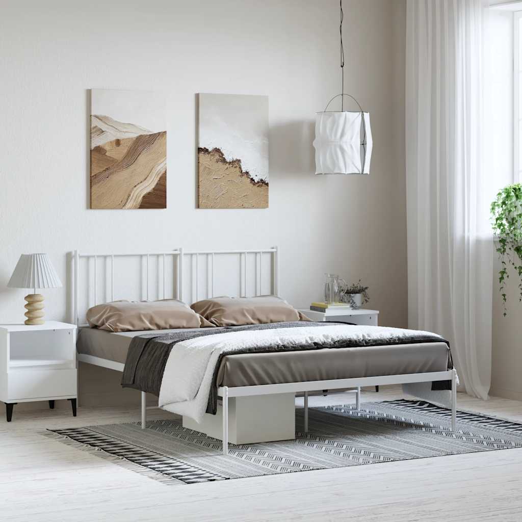 vidaXL Metal Bed Frame with Headboard White 150x200 cm King Size