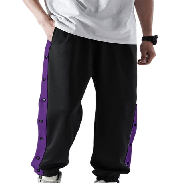 Adult Men Tear Away Joggers Pants Basketball Pant Split Snap Button Gym Jogging Pants Trousers