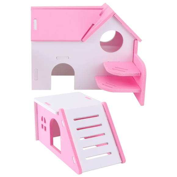 KAKOWELY Hamster House 2Pc PVC Bed House Cage Dual Layer Villa Toy for Pet Rat Mouse Dwarf Hamster (Pink)7.09"X5.91"X5.51"