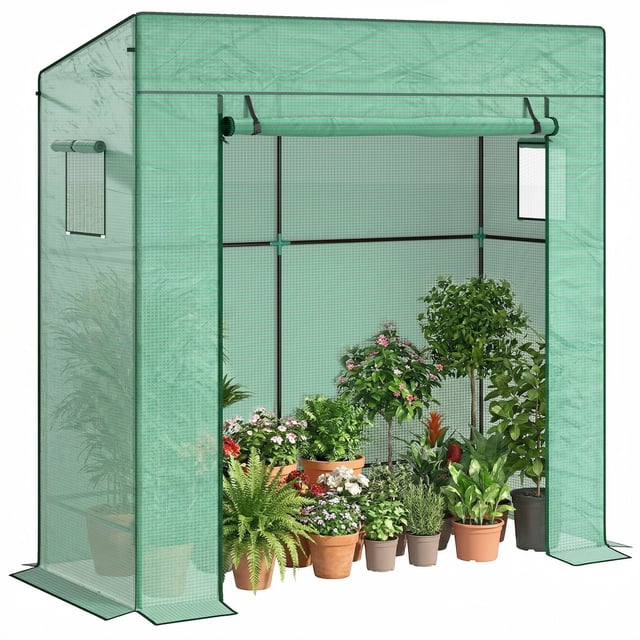 Outsunny Serre à Entrée Piétonne avec Housse PE Renforcée pour Plantes de Tomates