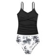 thumbnail image 1 of Girls Swimsuit Backless Printed Split Swimsuits Ruched Tankini Sets Toddler Bathing Suit Girl Black 7-8Y, 1 of 5