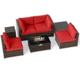 thumbnail image 2 of Costway Ensemble de Mobilier de Patio 7 Pcs Table de Foyer au Gaz 40 000 BTU Couvercle de Réservoir de Propane Table Mélange Brun + Rouge, 2 of 10
