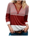 thumbnail image 1 of cfhntfmh Hauts à Manches 3/4 pour Femmes Automne 2024 Chemises Habillées Tendance à Blocs de Couleur T-Shirts Décontractés à Col en V, 1 of 5